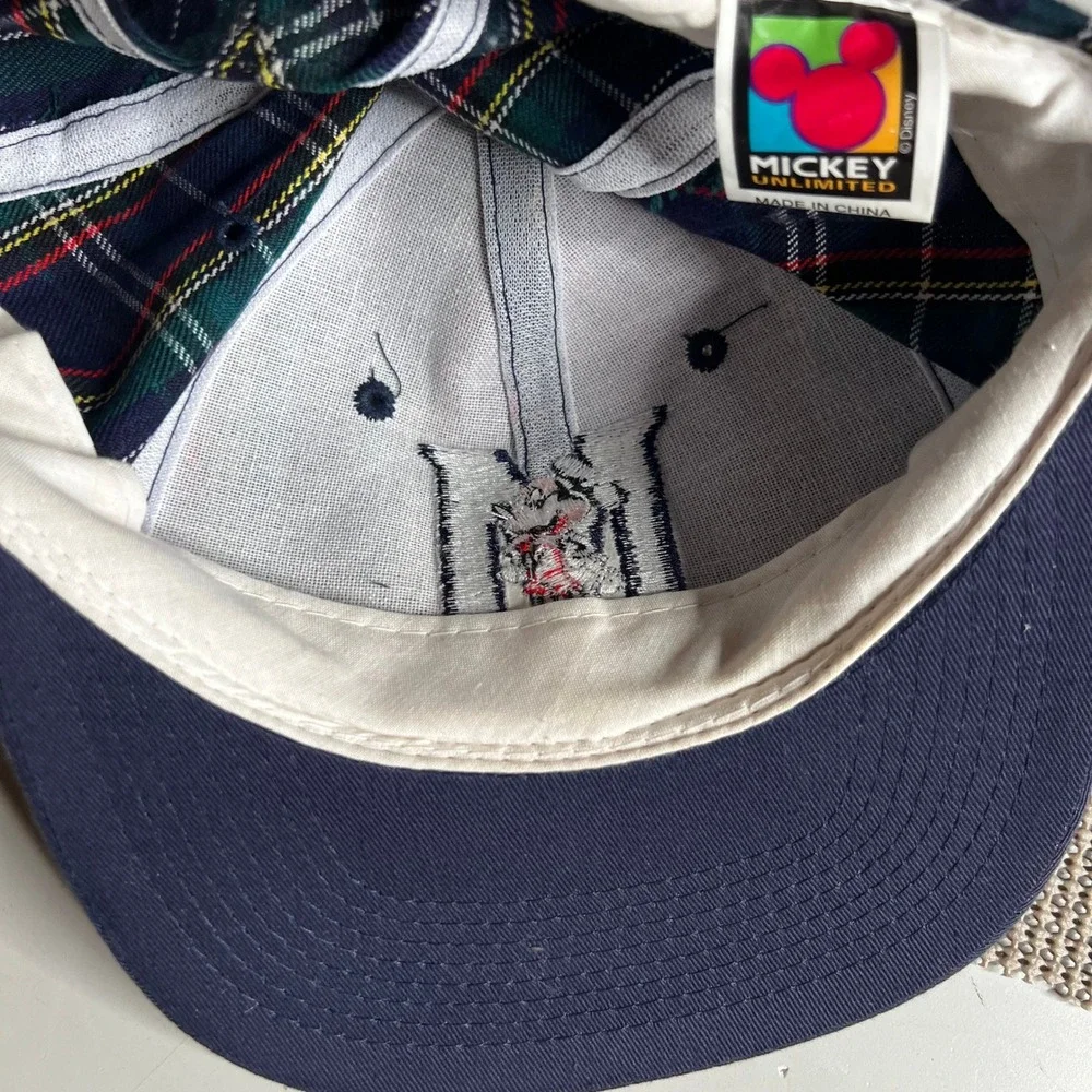 Vintage Mickey Unlimited Plaid Snapback Hat Disney Mickey Mouse Green Navy Cap